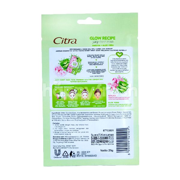 Jual Citra Glow Recipe Juicy Sheet Mask Sakura Aloe Vera Di Farmers