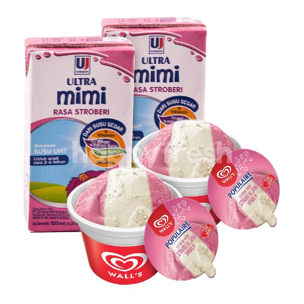 Product: Wall's Populaire Strawberry & Vanilla Ice Cream and Ultra Mimi UHT Milk Strawberry Package - Image 1